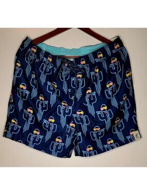 No Boundaries Men's Swim Trunks with Cool Cactus Print, Size Large